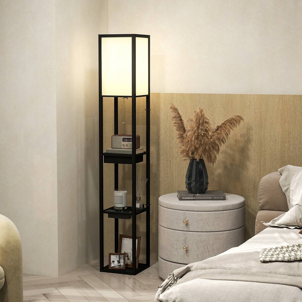 HOMCOM Stehleuchte schwarz weiß Holz MDF B/H/L: ca. 26x159x26 cm E27 1 Brennstellen