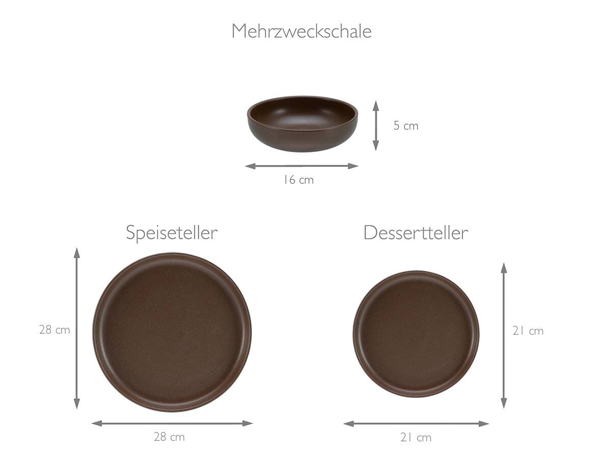 CreaTable Tafelservice Uno braun Steinzeug 12 tlg.