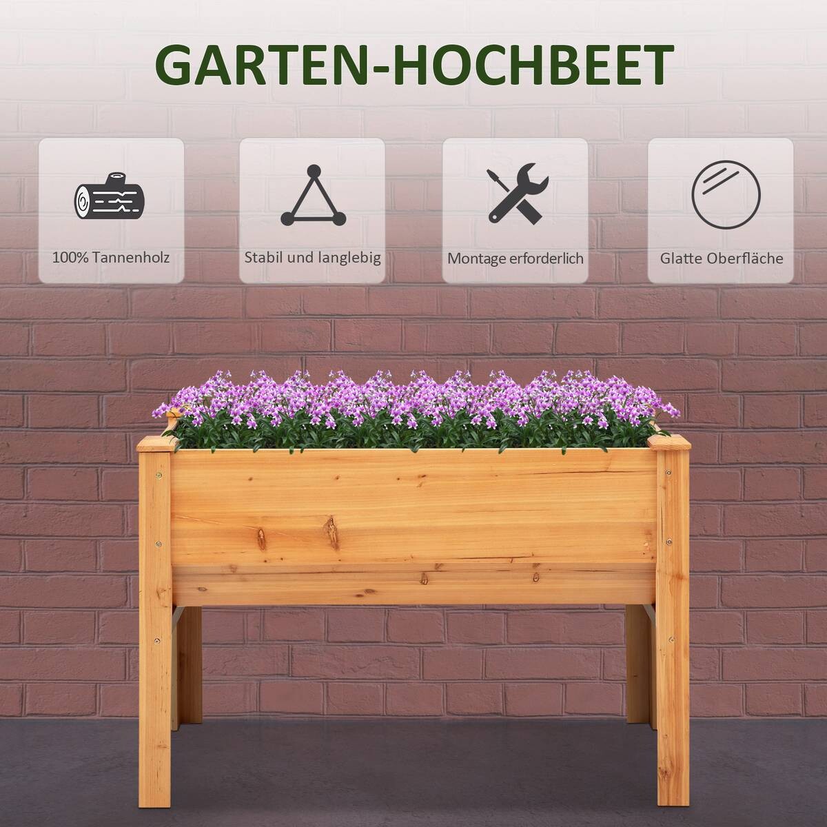 Outsunny Hochbeet mit 4 Hake natur Metall B/H/L: ca. 60x81x120 cm