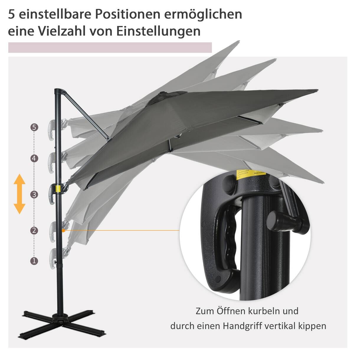 Outsunny Sonnenschirm grau Polypropylen B/H/L: ca. 245x245x245 cm