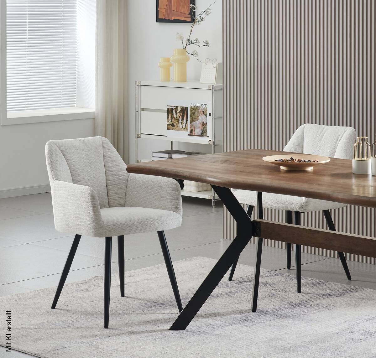 Stuhl BELLA, 2er Set creme Stoff B/H/T: ca. 55x82x62 cm