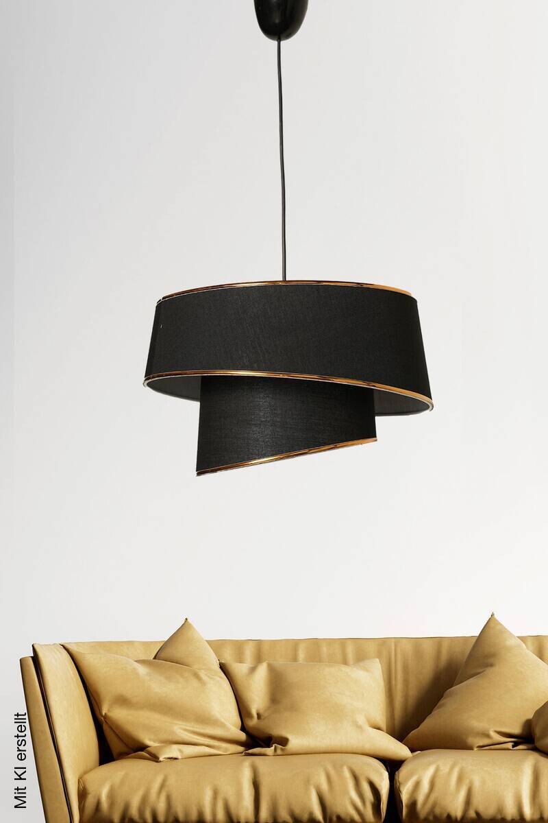 Opviq Pendelleuchte Barette gold schwarz Stoff Metall B/H/L: ca. 32x70x32 cm E27 1 Brennstellen