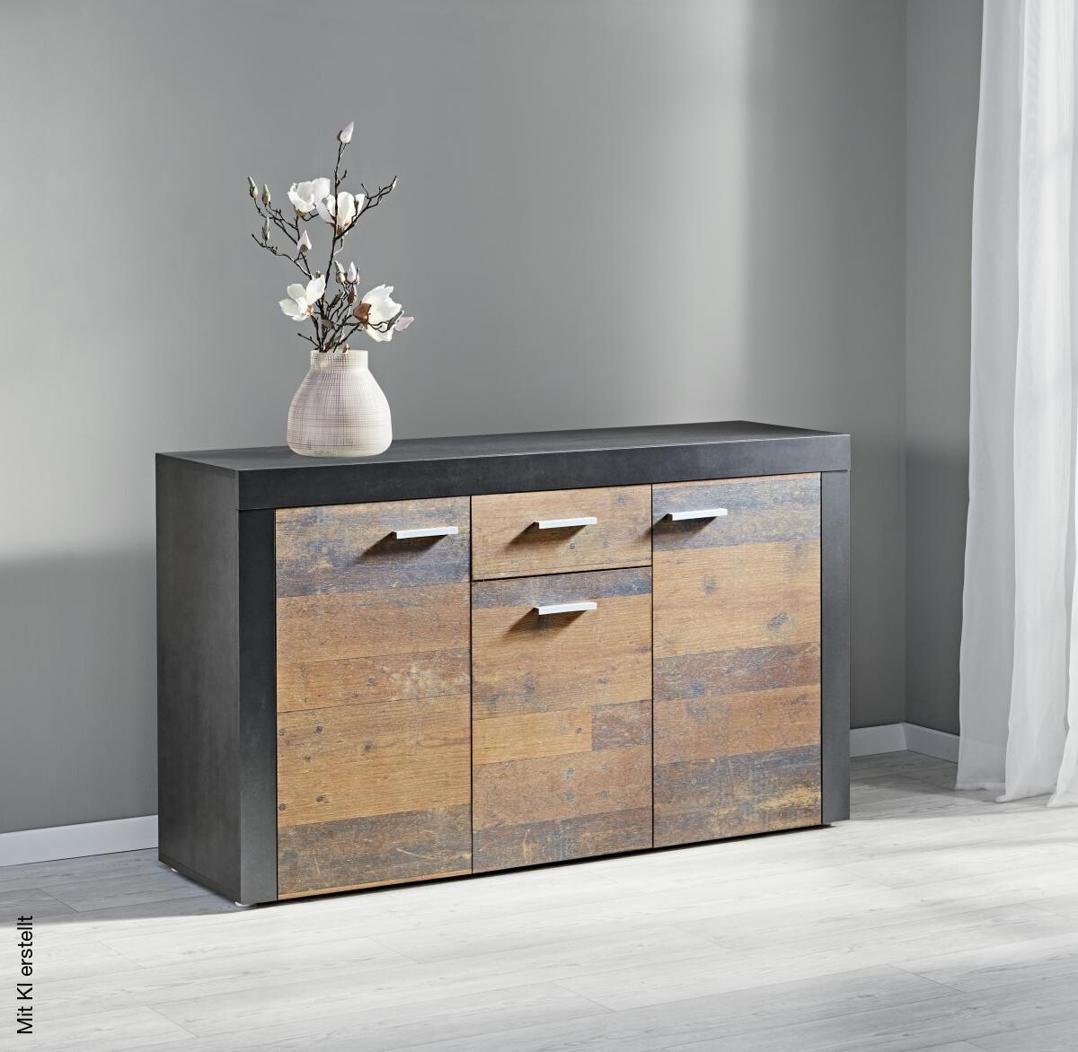 Kommode Focus Old Wood Nachbildung grau dunkel B/H/T: ca. 134x79x39 cm