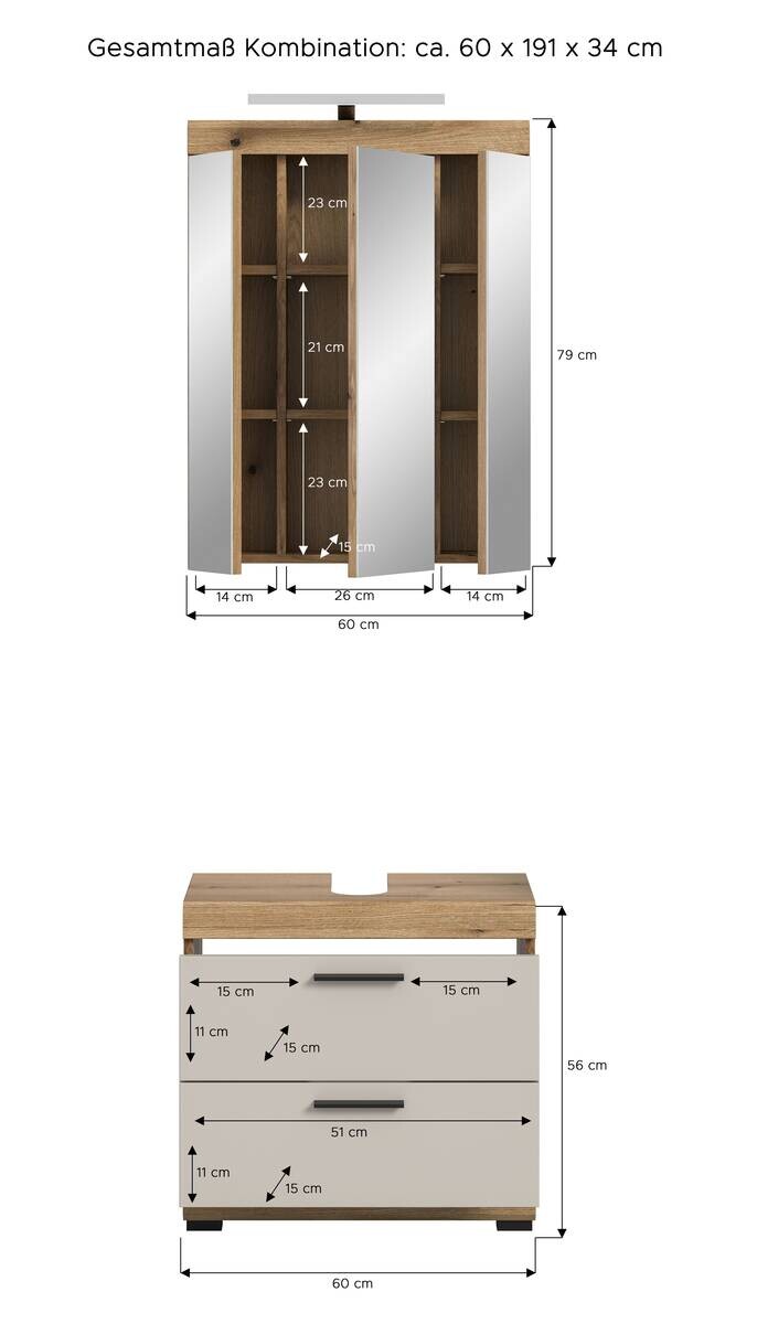 Badezimmer-Set Scout Evoke Oak Nachbildung Kaschmirgrau Nachbildung B/H/T: ca. 60x191x34 cm