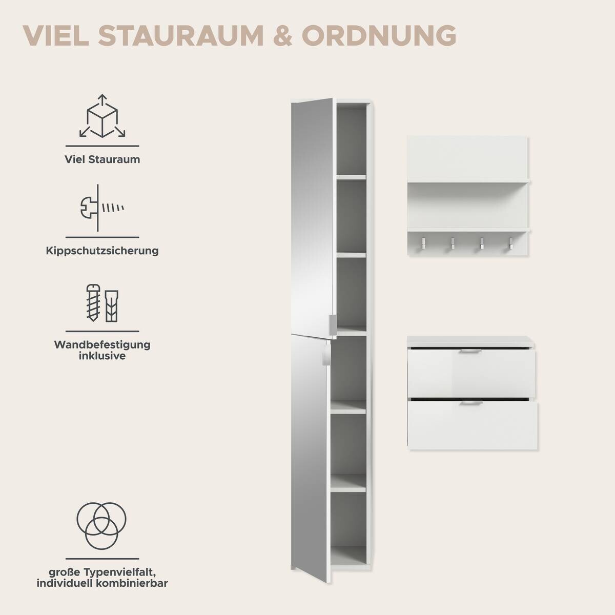 Garderobe PROJEKT X weiß weiß Hochglanz B/H/T: ca. 82x191x37 cm