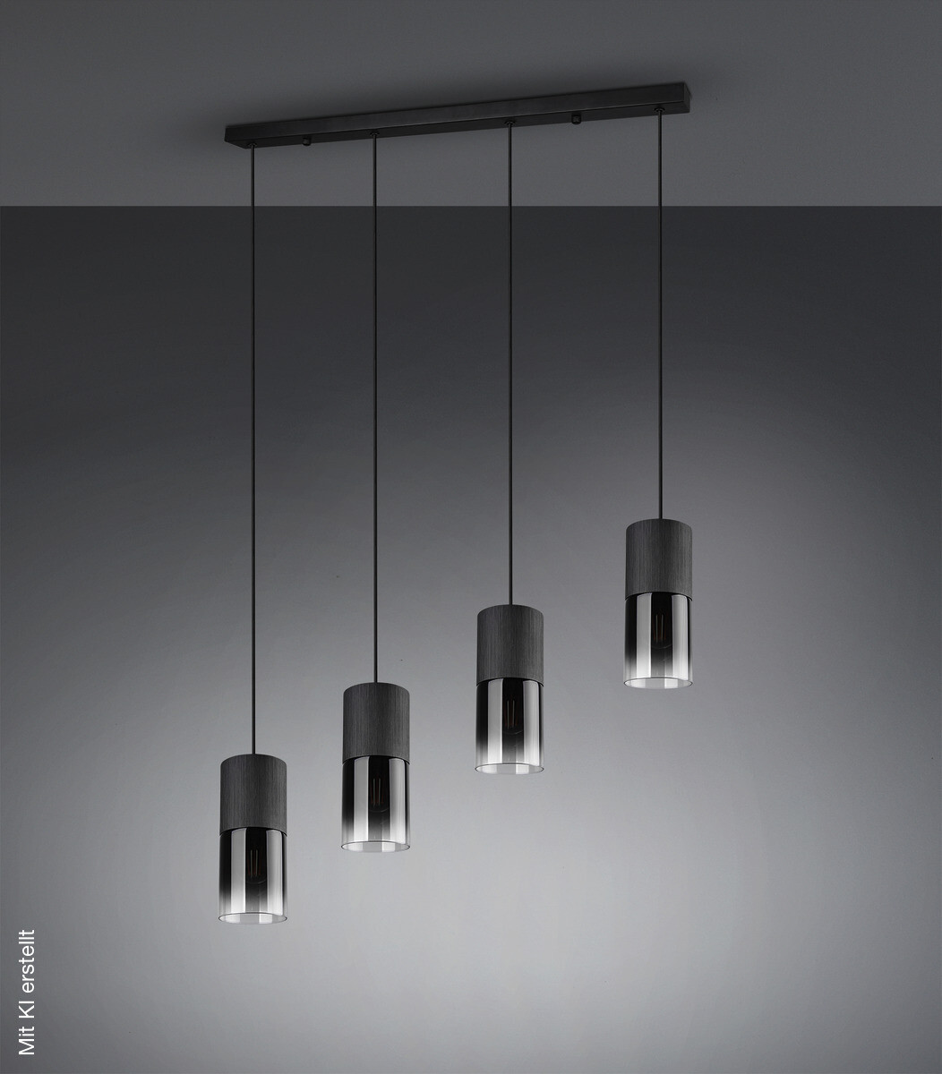 Reality Pendelleuchte Robin schwarz Rauch Metall Glas B/H/D: ca. 81x150x10 cm E27 4 Brennstellen