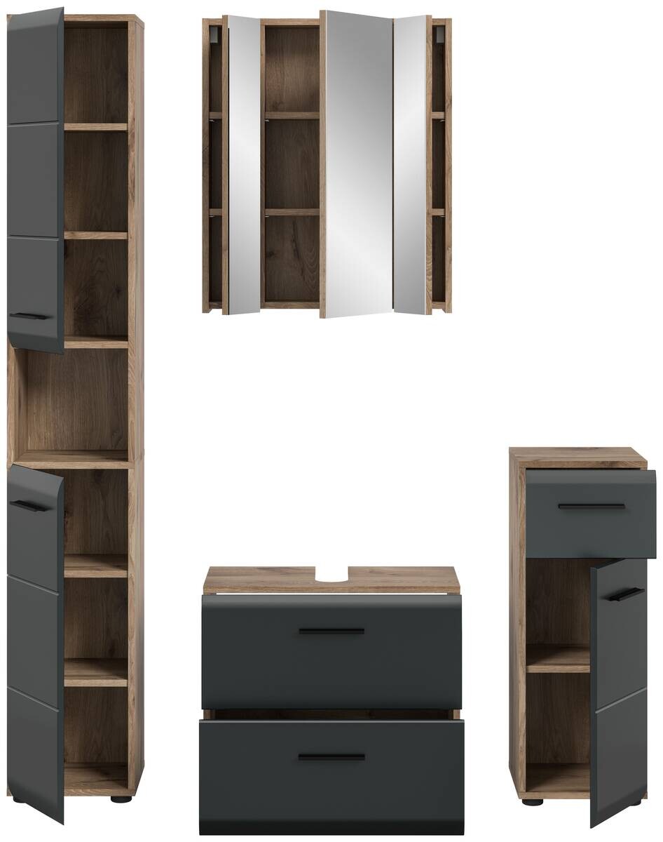 Badezimmer-Set Ice Nox Oak Nachbildung schwarz matt B/H/T: ca. 150x185x30 cm