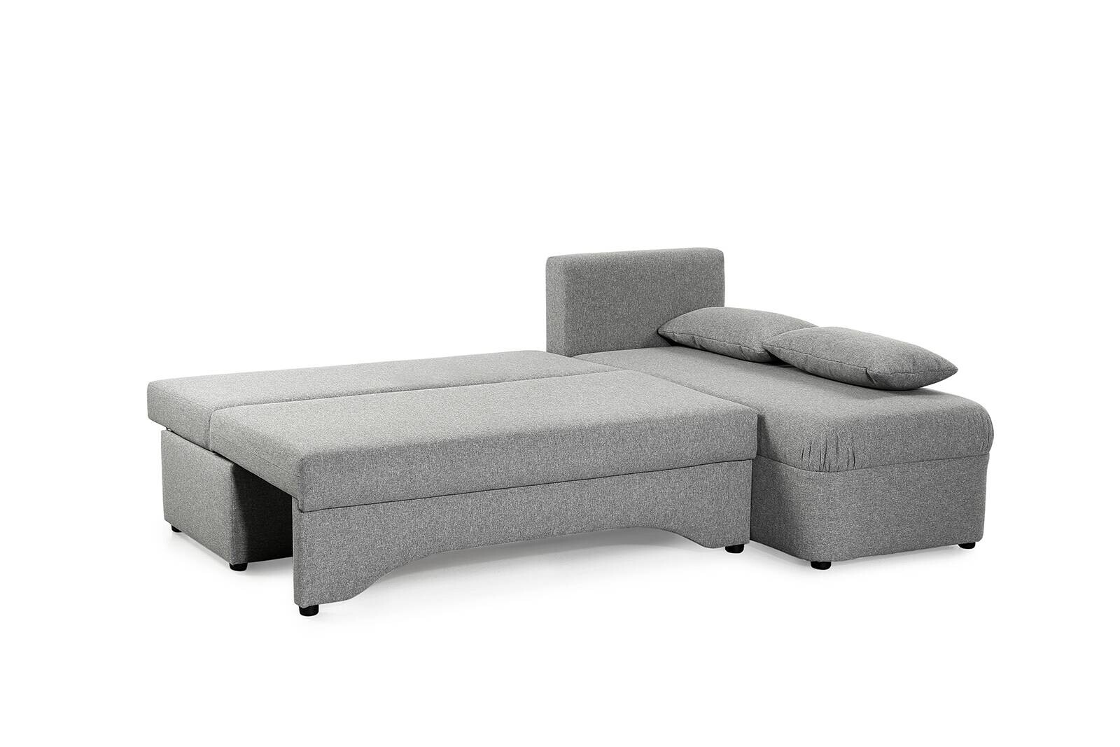 Ecksofa mit Bettfunktion und Bettkasten hellgrau Feinstruktur B/H/T: ca. 191x70x142 cm