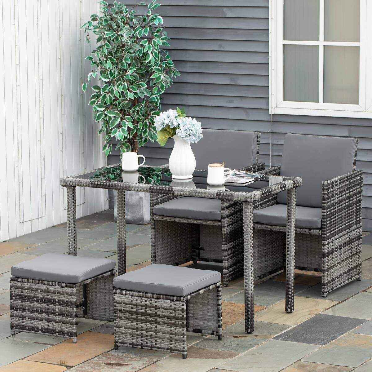 Outsunny Sitzgruppe grau Glas B/H/L: ca. 60x120x72 cm