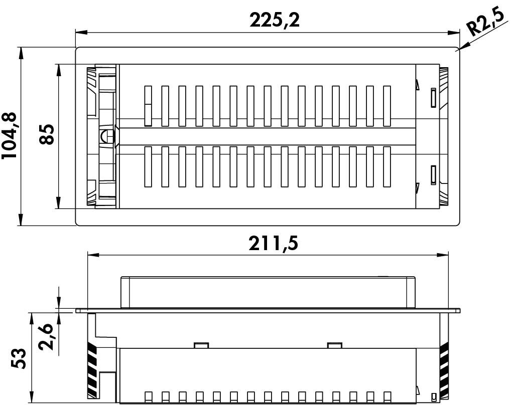 Naber Steckdosenelement Evoline BackFlip schwarz Kunststoff Edelstahl B/H/T: ca. 22,52x5,6x10,48 cm
