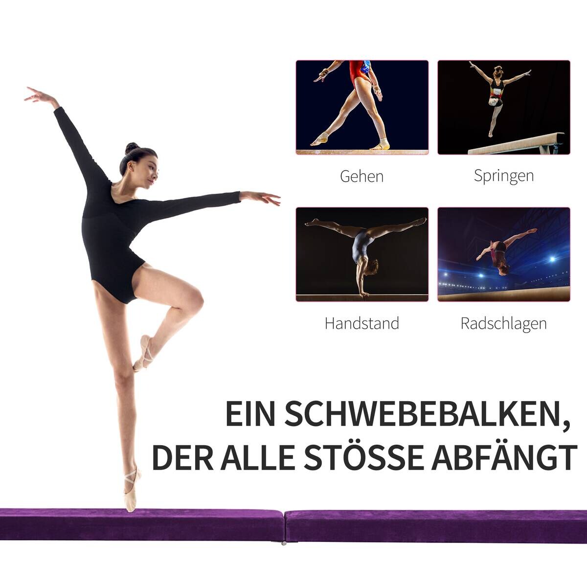 HOMCOM Schwebebalken violett Kiefer B/H/L: ca. 10x6,5x210 cm