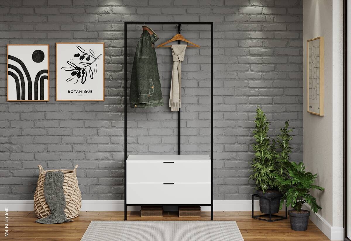 Garderobe Jody weiß matt schwarz B/H/T: ca. 85x190x47 cm