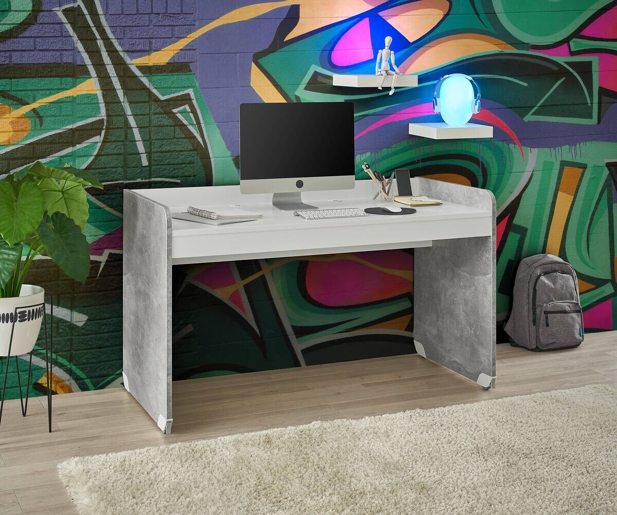 Schreibtisch Matino Beton weiß B/H/T: ca. 143x84x67 cm