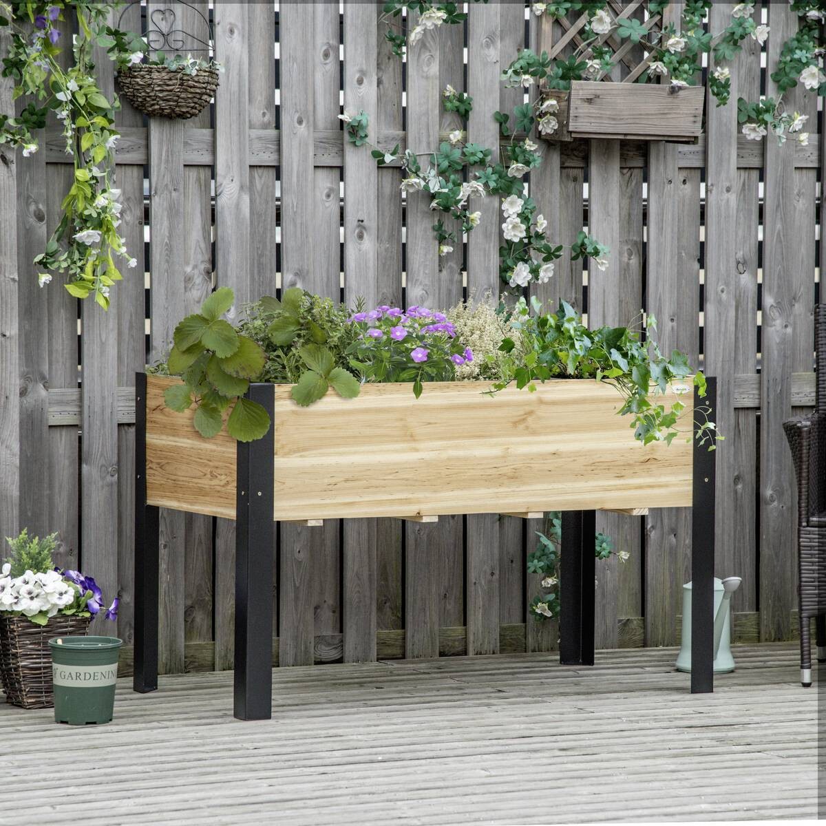 Outsunny Hochbeet schwarz Stahl B/H/L: ca. 60x74x120 cm