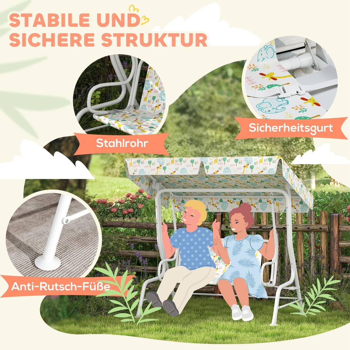 AIYAPLAY Kinder Hollywoodschaukel weiß Stahl B/H/L: ca. 75x120x112 cm