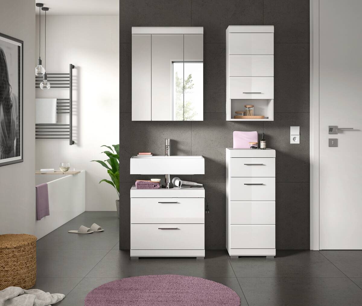 Badezimmer-Set Scout weiß weiß Hochglanz B/H/T: ca. 112x191x37 cm