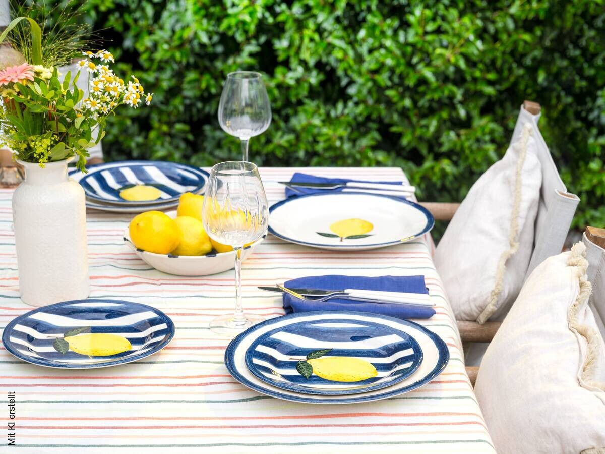 CreaTable Kombiservice Summer Stripes bunt Steingut 16 tlg.
