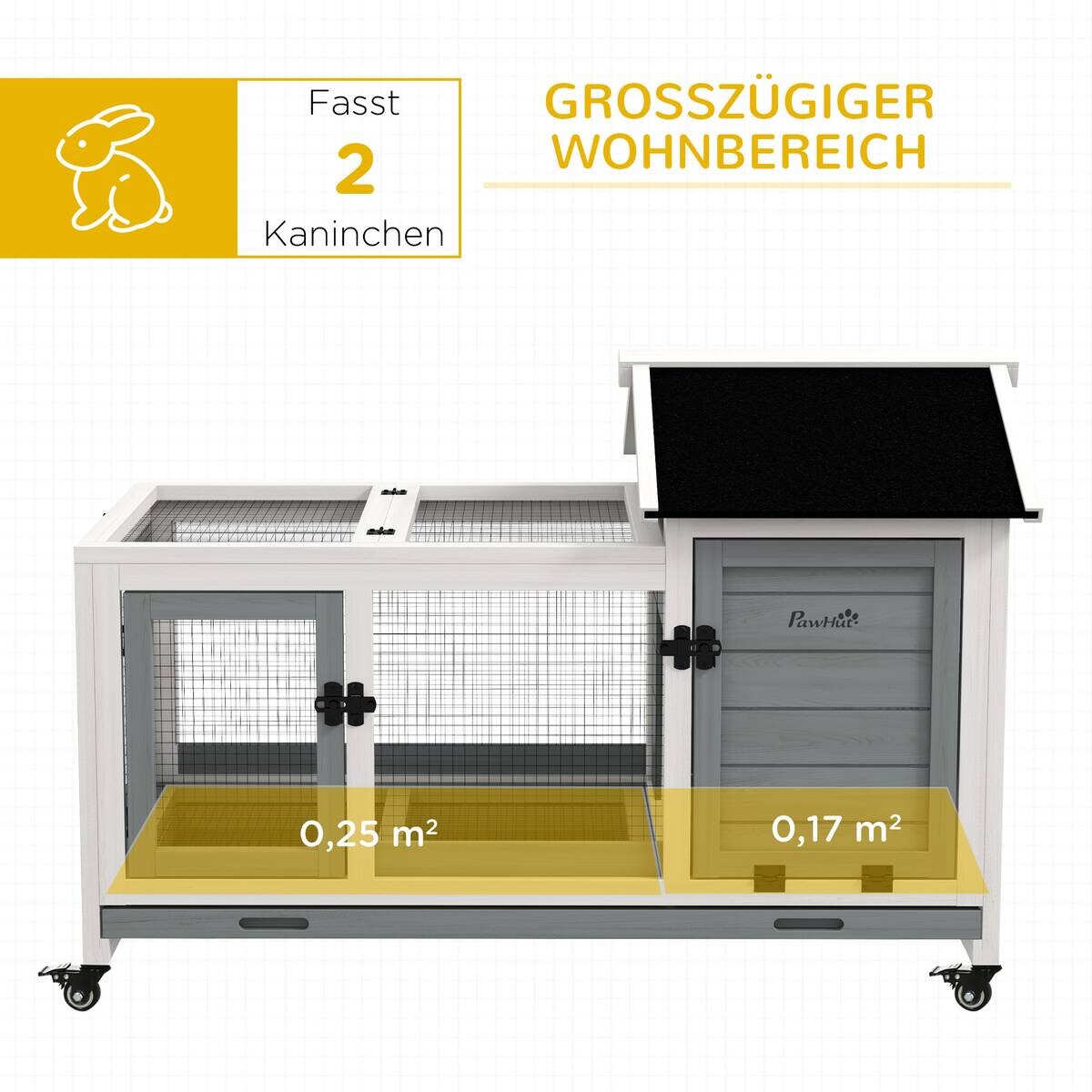 PawHut Zwergkaninchenstall grau Stahl B/H/L: ca. 58x73,5x108 cm
