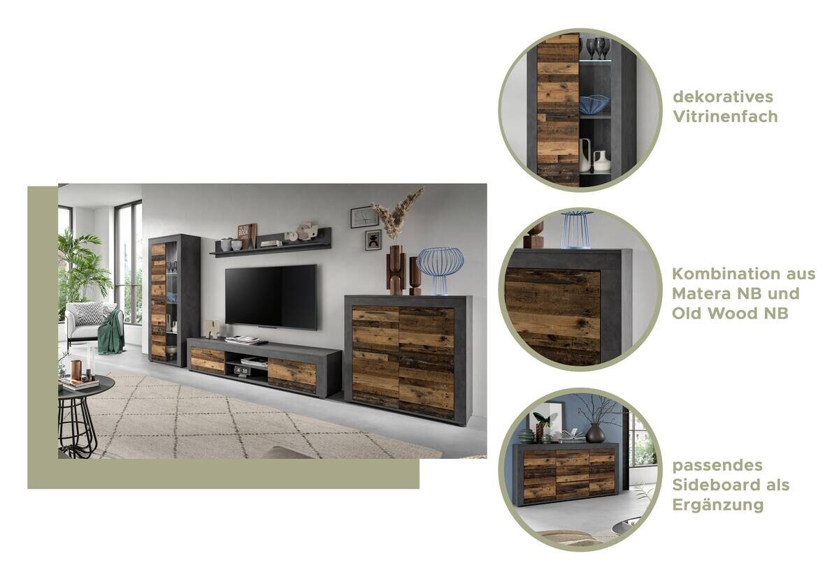 Wohnwand Jam Matera Nachbildung Old Wood Nachbildung B/H/T: ca. 169x310x35 cm