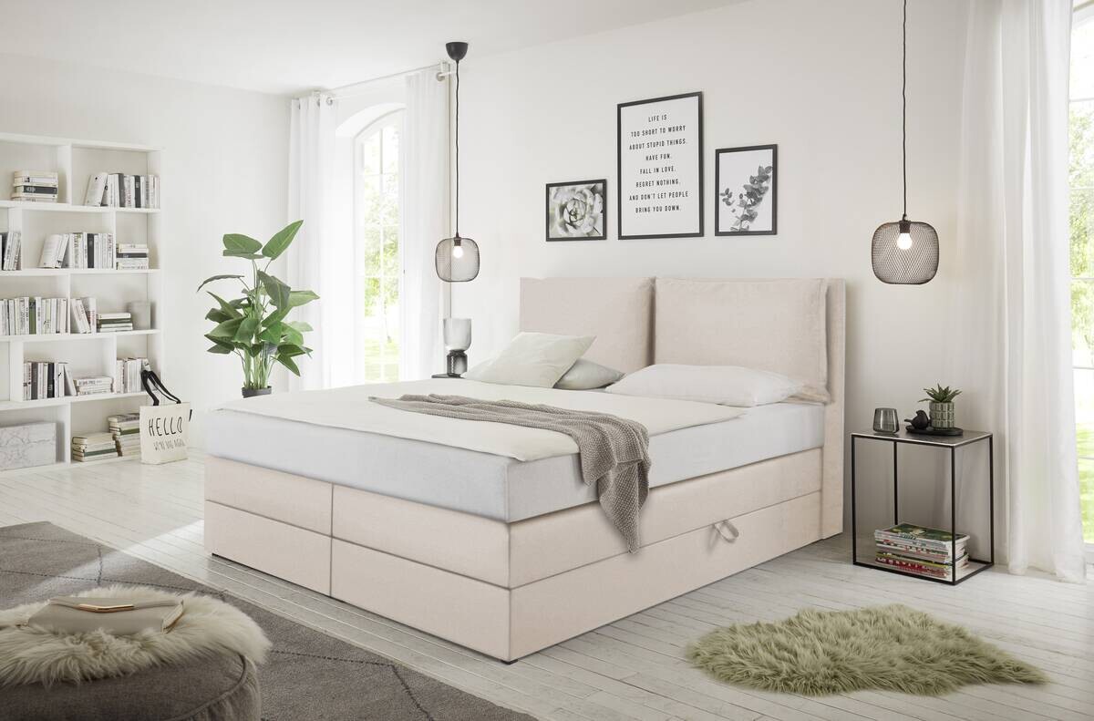 Boxspringbett Lissy creme Liegefläche B/L: ca. 180x200 cm