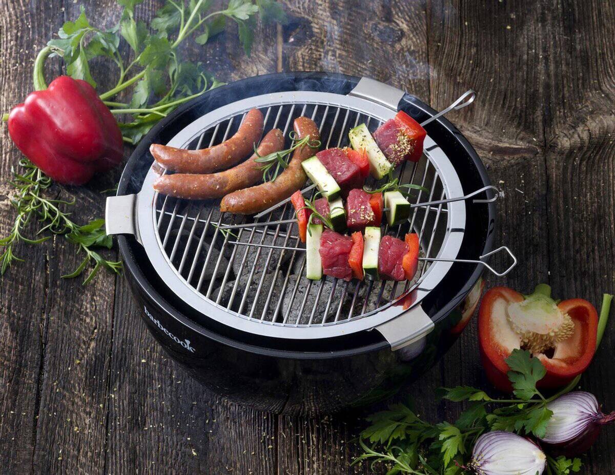 Holzkohle Tischgrill schwarz Edelstahl Keramik B/H/L: ca. 41x16x7 cm