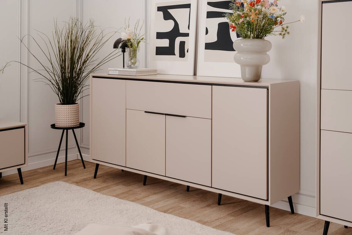Sideboard Arona sand schwarz B/H/T: ca. 175x90x38 cm