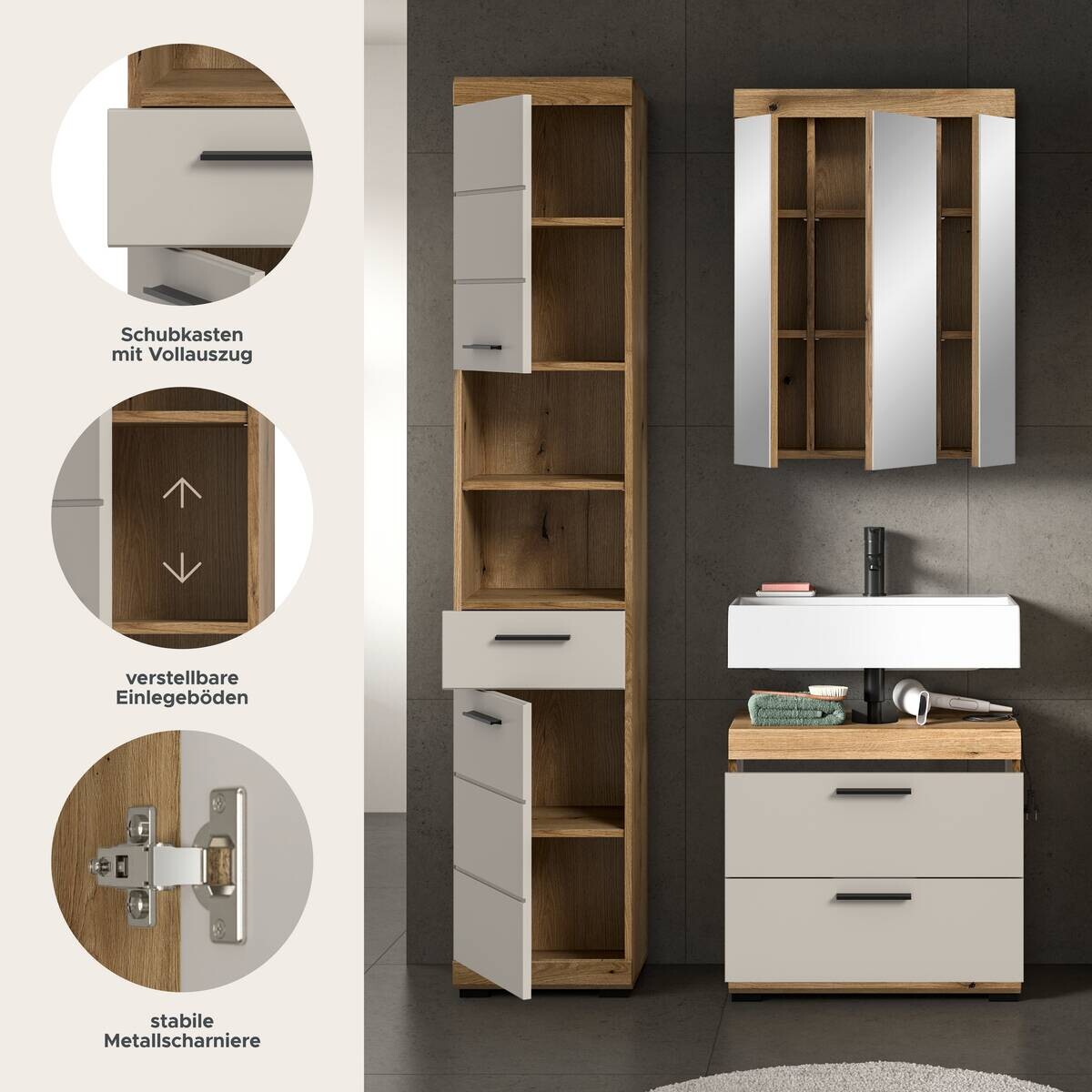 Badezimmer-Set Scout Evoke Oak Nachbildung Kaschmirgrau Nachbildung B/H/T: ca. 112x191x34 cm