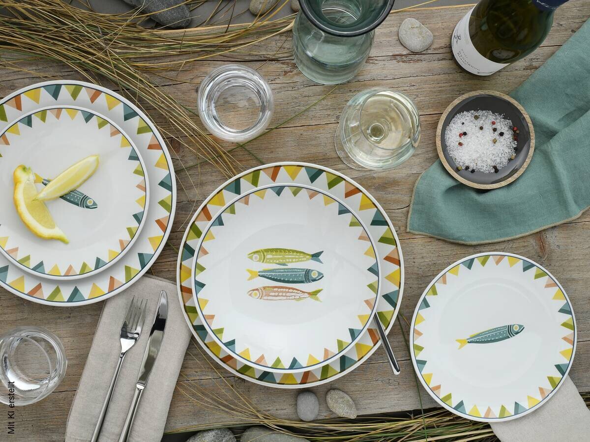 CreaTable Tafelservice Sardinhas weiß Steinzeug 12 tlg.