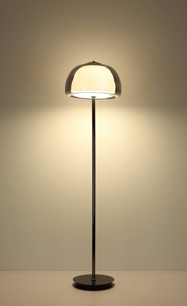 GLOBO Stehlampe Chrom schwarz Metall Glas B/H/L: ca. 44x37x44 cm