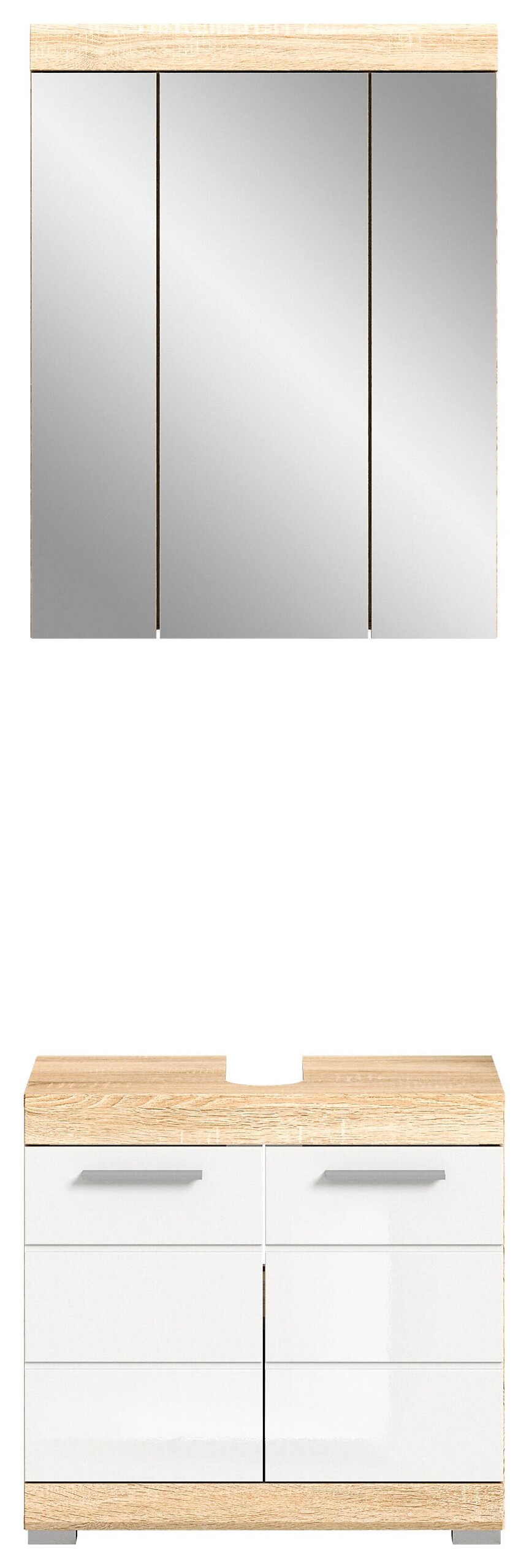 Badezimmer-Set LAMBADA Eiche Sonoma Nachbildung weiß Hochglanz B/H/T: ca. 60x191x34 cm