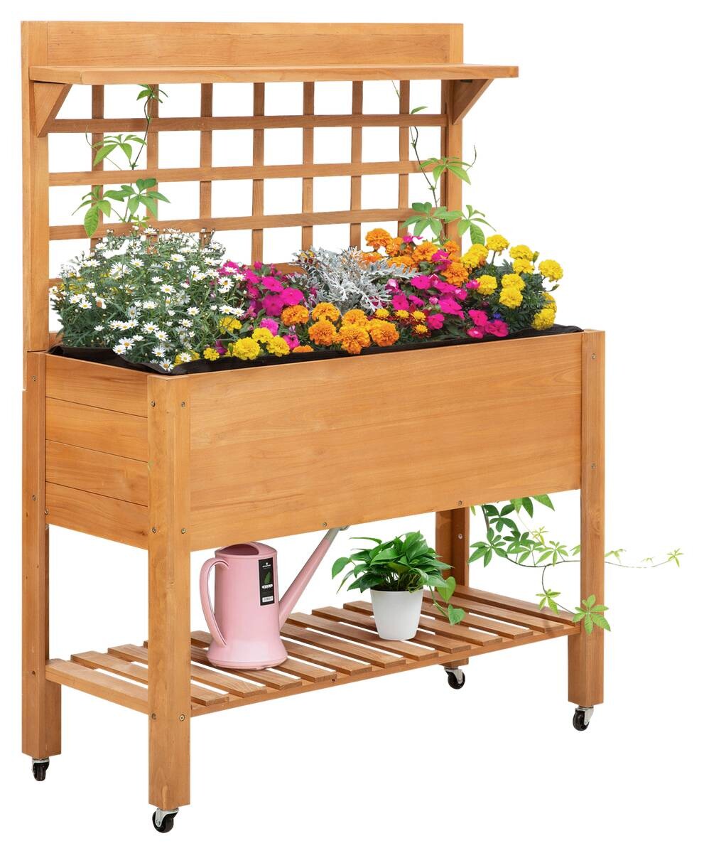 Outsunny Pflanztisch hellbraun B/H/L: ca. 40x135x105 cm