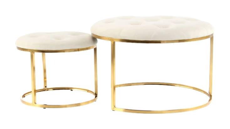 360 Living Hocker Becky 800 2er elfenbein gold Metall Samt H/D: ca. 41x60 cm