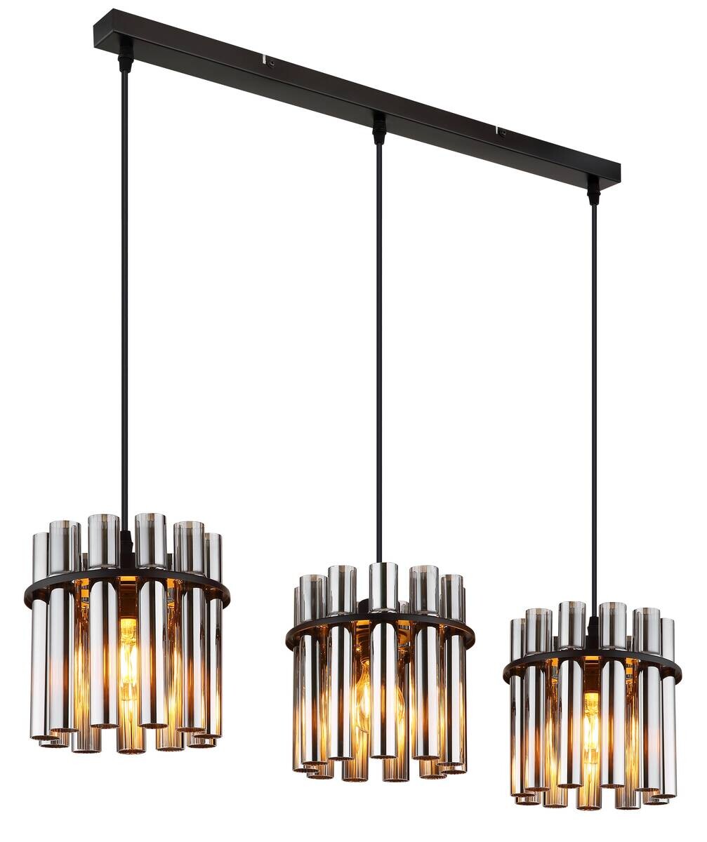 GLOBO Pendelleuchte Rauch schwarz Glas PVC Metall B/H/L: ca. 20x120x80 cm E27 3 Brennstellen