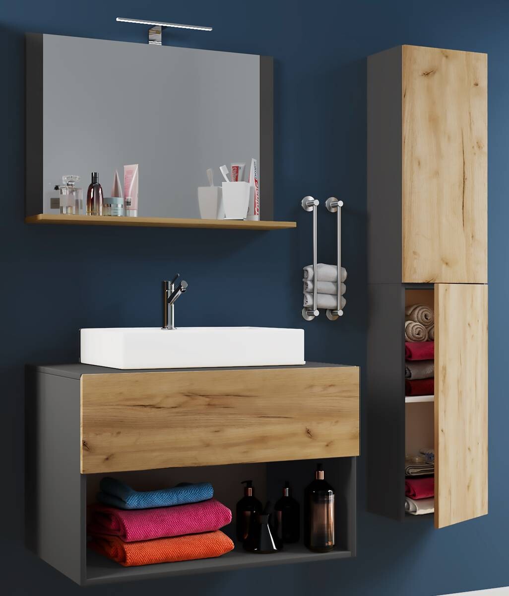 Waschplatz 4tlg-Lendas anthrazit Eiche Honig Nachbildung weiß B/H/T: ca. 80x150x52 cm