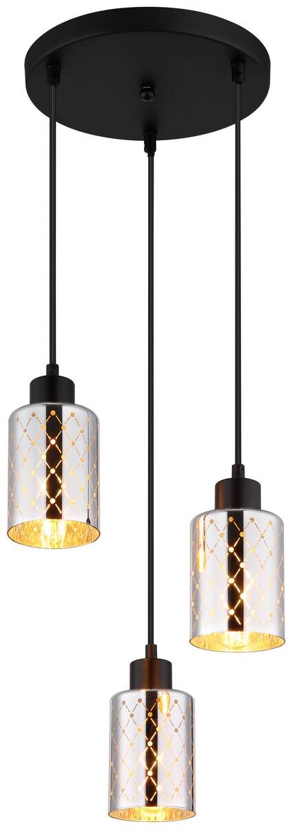 GLOBO Hängeleuchte mattschwarz klar Chrom Metall PVC Glas H/D: ca. 120x29 cm E27 3 Brennstellen