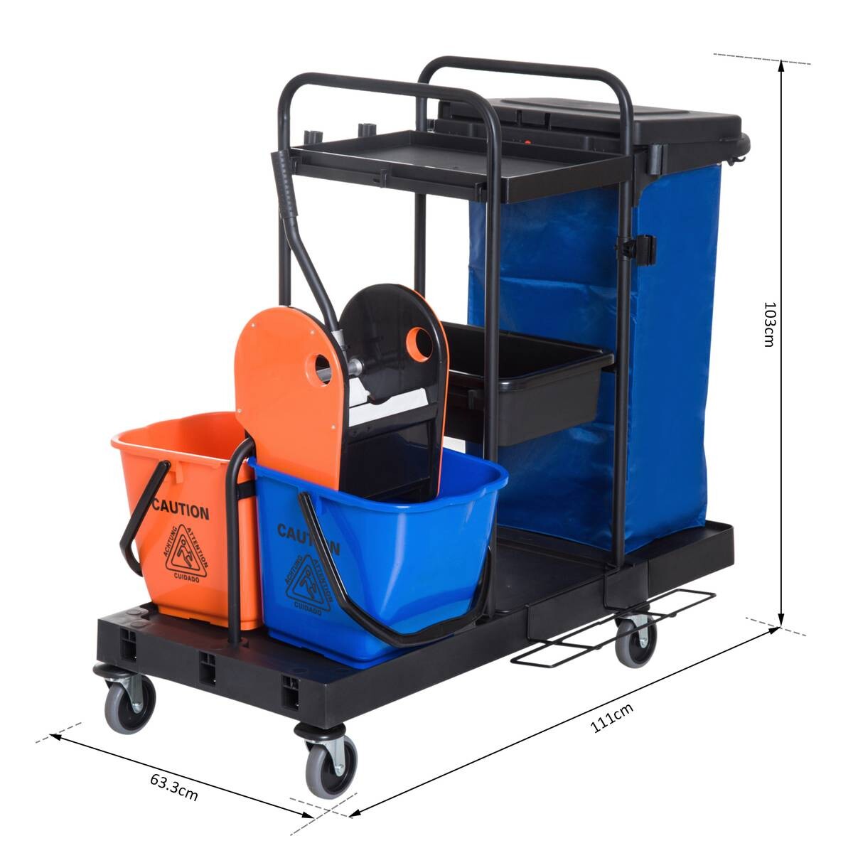 HOMCOM Putzwagen schwarz Metall B/H/L: ca. 63x103x111 cm
