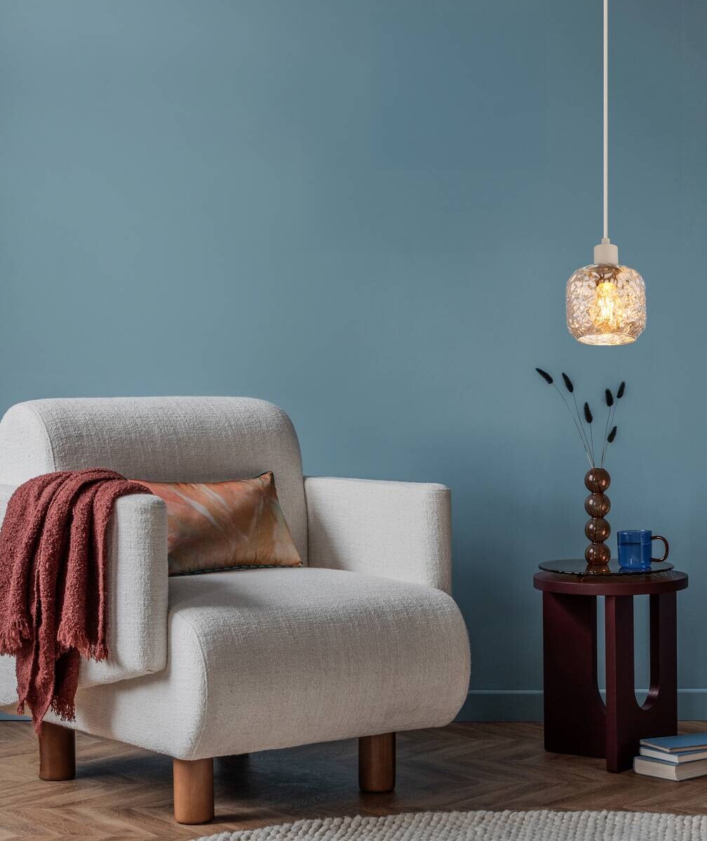 GLOBO Hängeleuchte Rauch beige Glas Metall B/H/L: ca. 18x24x18 cm E27 1 Brennstellen