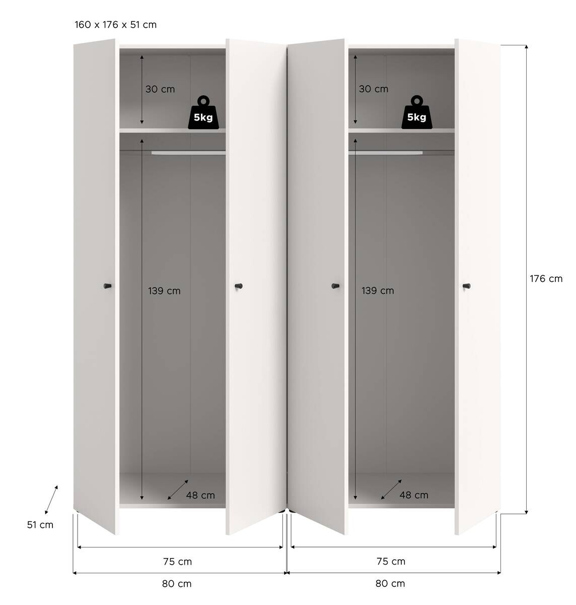 Kleiderschrank DARWIN weiß B/H/T: ca. 160x176x51 cm