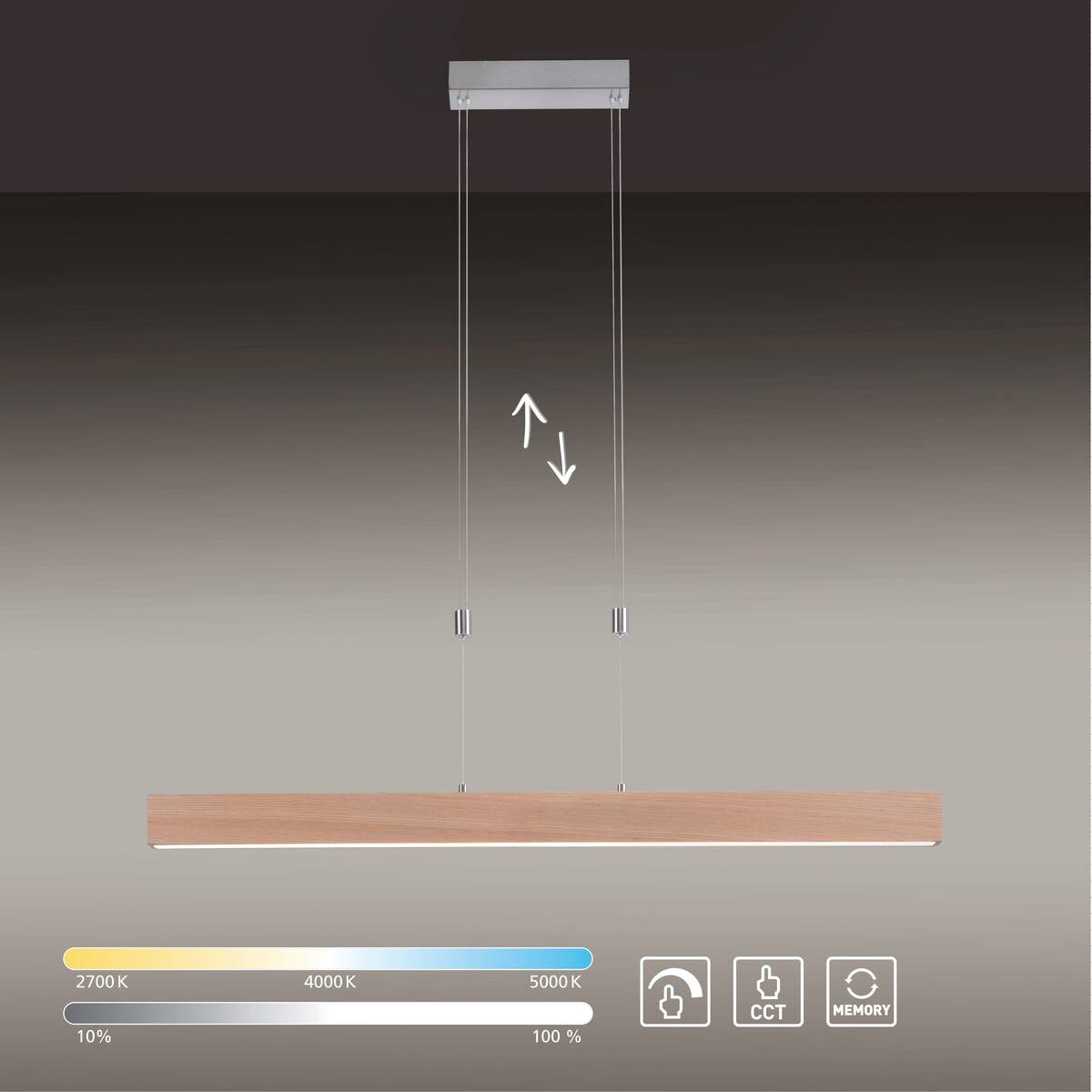 Just Light LED-Pendelleuchte AMANDA 11420-78 natur Aluminium B/H/T: ca. 110x160x5 cm 1 Brennstellen