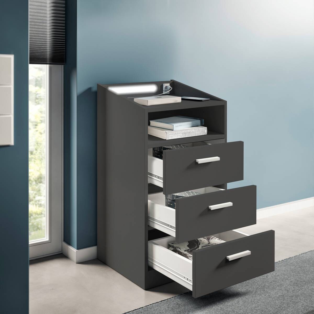 Nachtkonsole Lumo Graphit B/H/T: ca. 46x84x42 cm