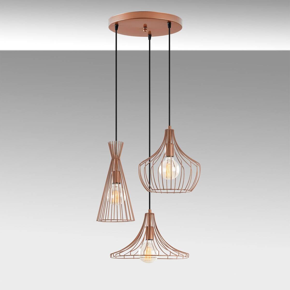 Opviq Pendelleuchte Mezopotamya Kupfer Metall B/H/T/L/D: ca. 55x113x55x55x55 cm E27 3 Brennstellen