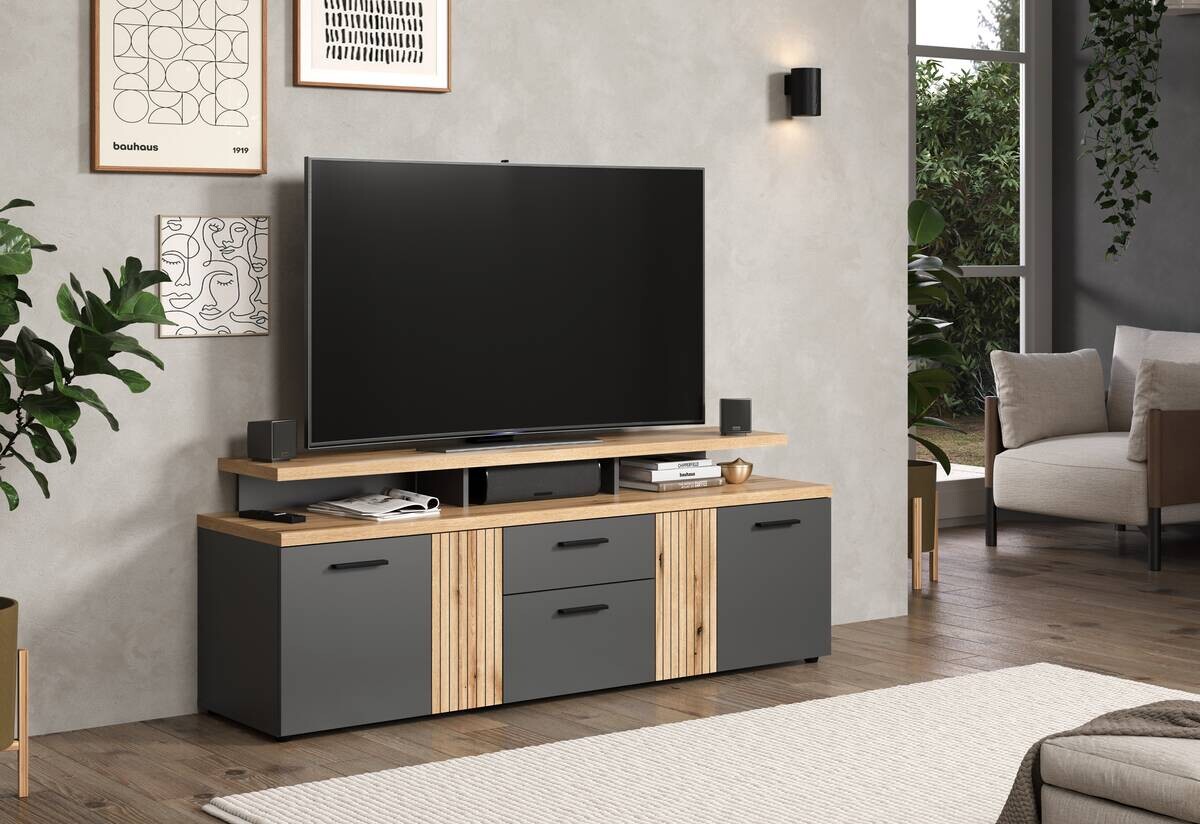 TV-Lowboard Esteban Eiche Evoke Oak Nachbildung anthrazit B/H/T: ca. 180x66x47 cm