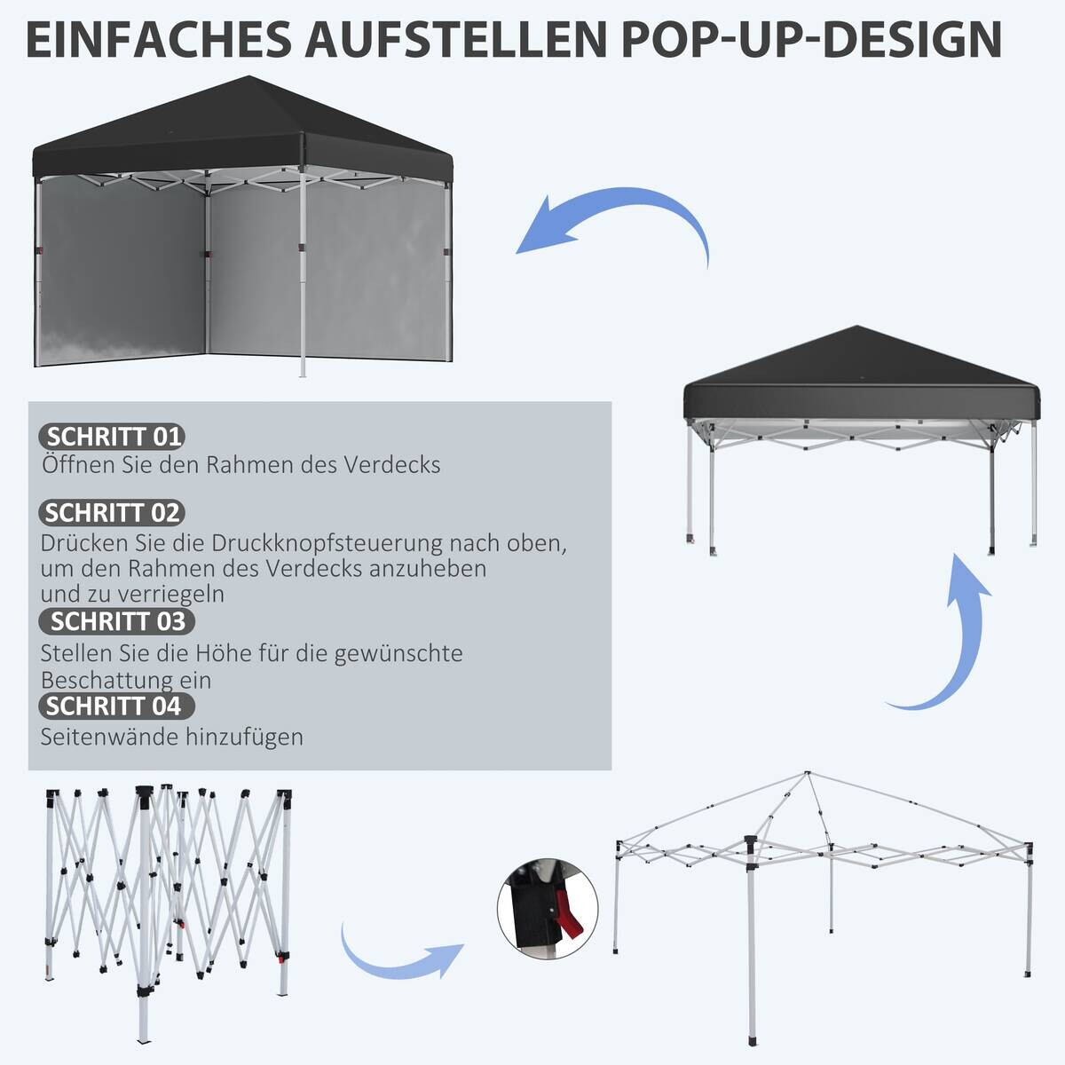 Outsunny Pavillon schwarz Polyester B/H/L: ca. 297x297x274 cm