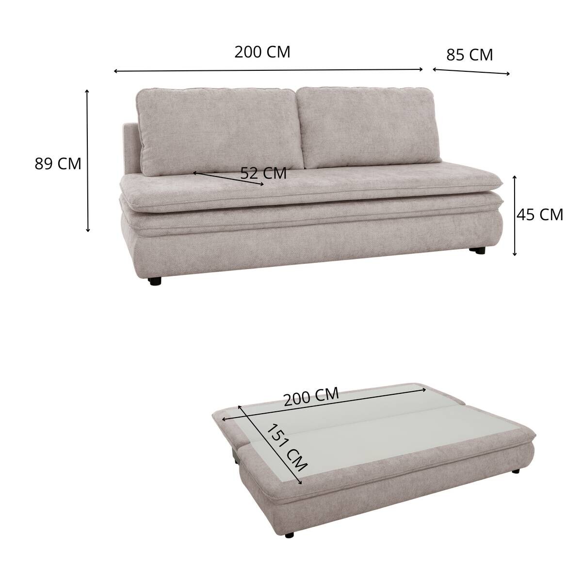 Schlafsofa Greige Microfaser B/H/T: ca. 200x89x85 cm