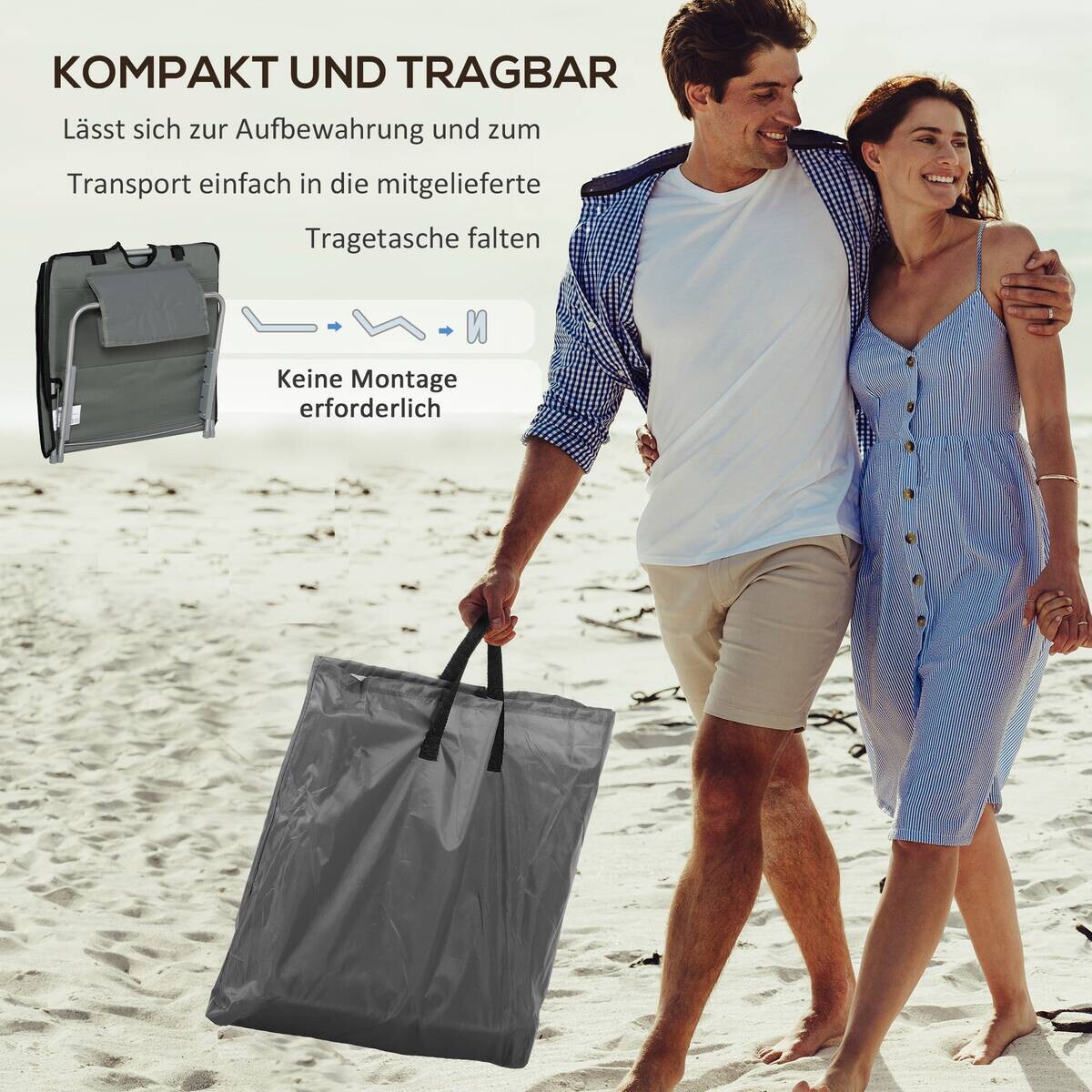 Outsunny Strandliege 2er Set grau Stahl B/H/L: ca. 53x35x124 cm