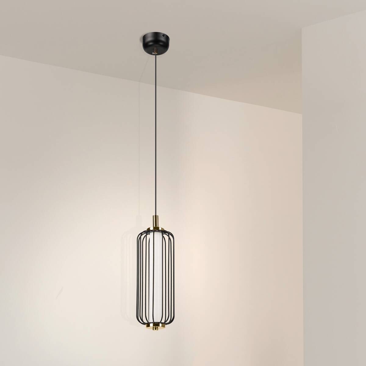 Lamkur Pendelleuchte schwarz Stahl B/H/L: ca. 12x120x12 cm E27 1 Brennstellen
