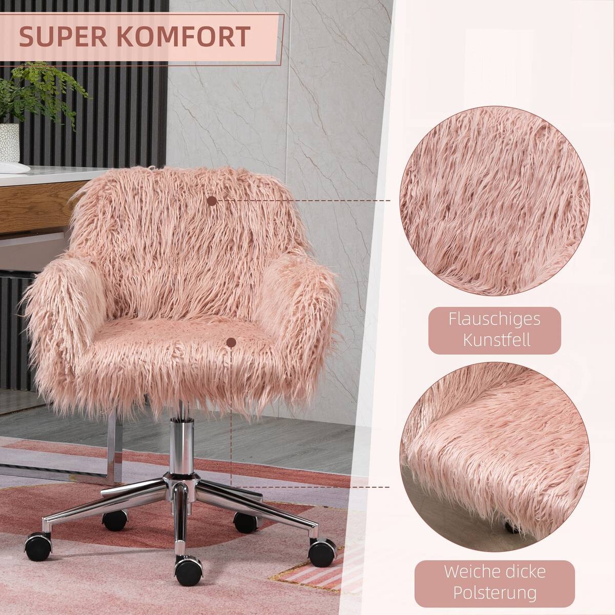 Drehstuhl 921-548PK rosa silber