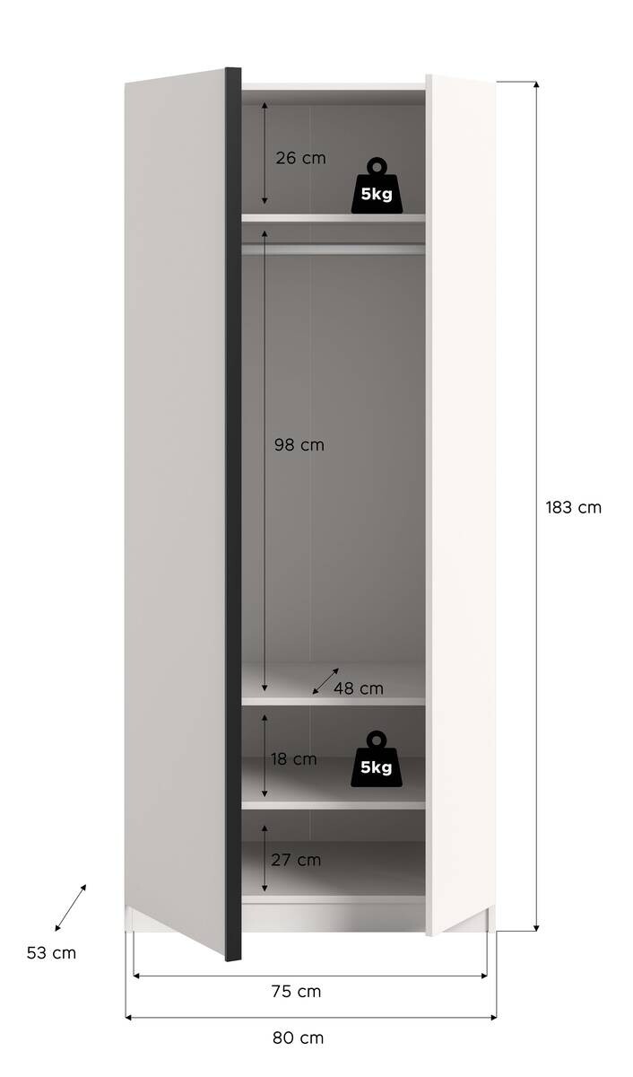 Kleiderschrank OAKLAND weiß B/H/T: ca. 80x183x53 cm