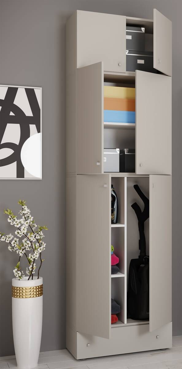 Putzschrank Lona grau weiß B/H/T: ca. 70x240x39 cm