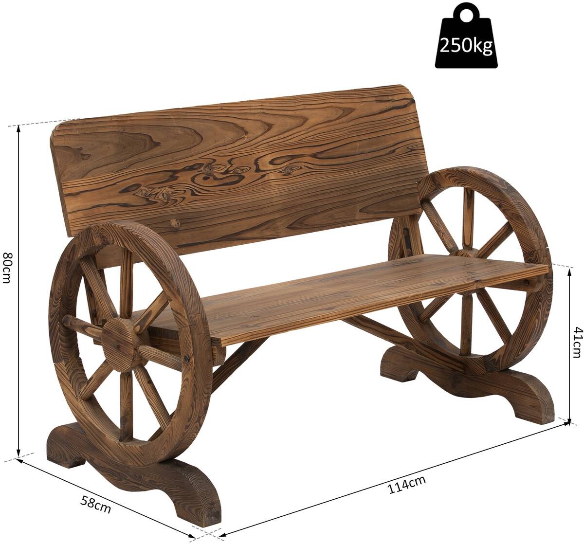 Outsunny Gartenbank dunkelbraun Holz B/H/T: ca. 114x80x58 cm